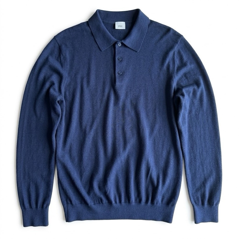 Spoke London Men's 100% Wool Knit Sweater Size L Navy Luxury Minimalist Office